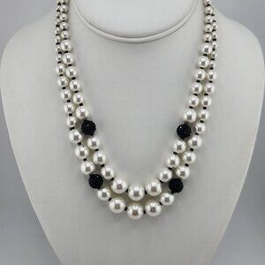 Simply Vera Vera Wang Faux Pearl And Black Bead‎ Double Strand Necklace READ